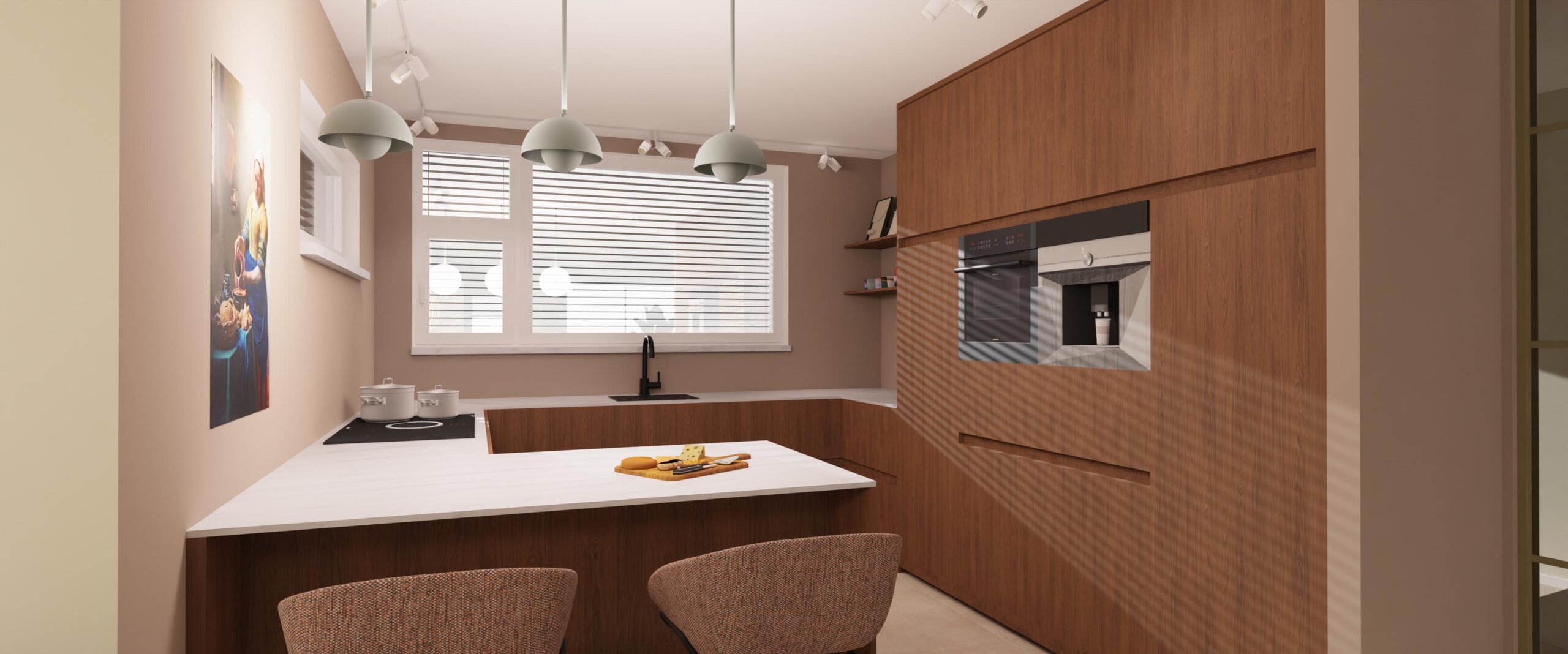 5 3D render van interieur advies door Combi Design met houten keuken