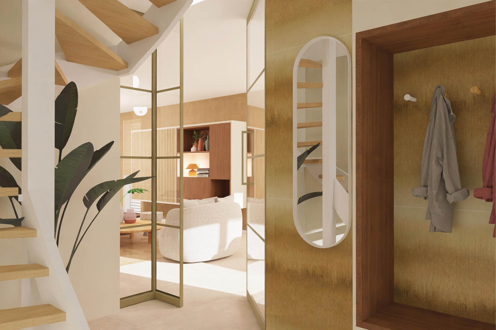 3D render van interieur advies voor een woning in Rotterdam door Combi Design met focus op de hal